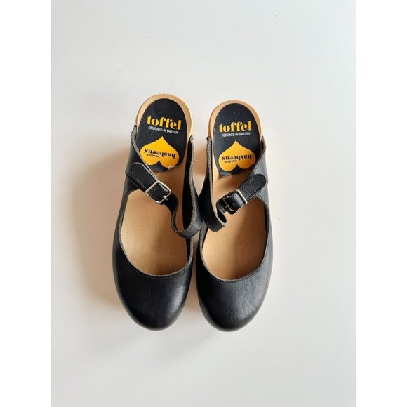 SWEDISH HASBEENS Black Leather Mary Jane Clog Sandals Mules Pumps, Size 37 - Picture 2 of 14